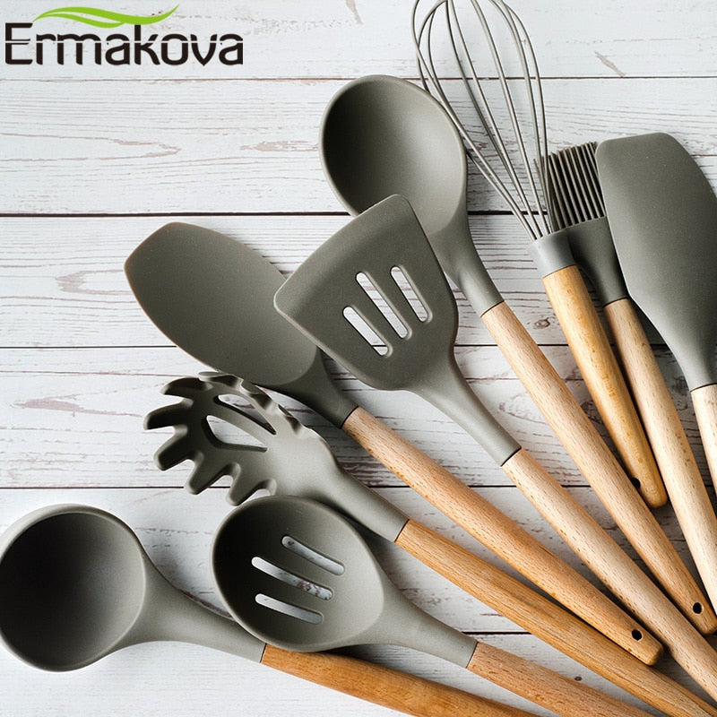 Silicone Cooking Utensils Wooden Spatula