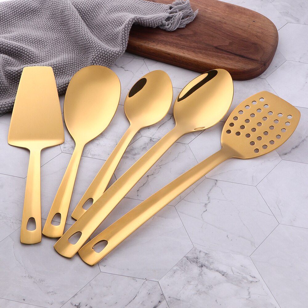 Gold Stainless Steel Long Soup Spoon Cooking