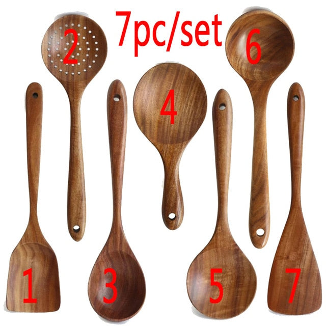 Teak natural wood tableware spoon colander