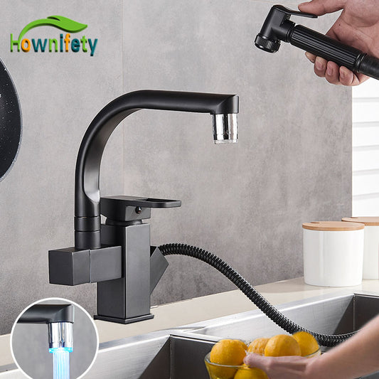 LED or Not Black Kitchen Faucet Pull Out Bidet