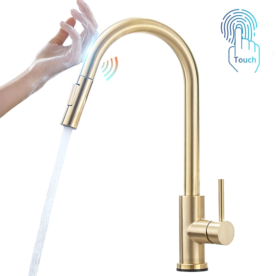 Sensor Kitchen Faucets Brushed Gold Smart Touch