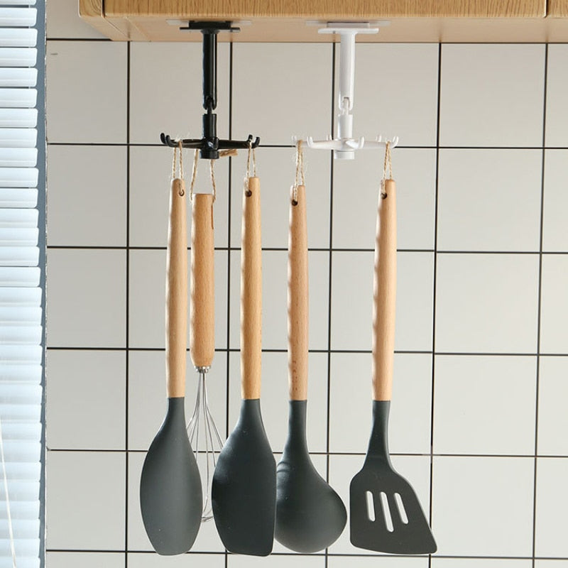 Rotary Hook Wall Mounted Kitchenware Storage Rack