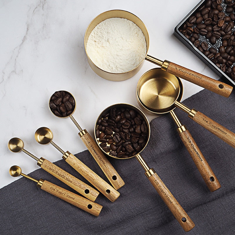 Wooden Gold Measuring Cups And Spoons