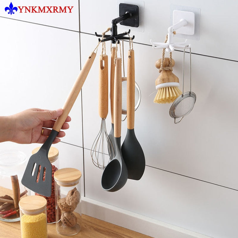 Rotary Hook Wall Mounted Kitchenware Storage Rack