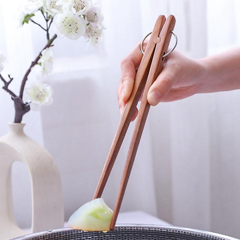 Wood Food Tongs Long Handle Non-Slip