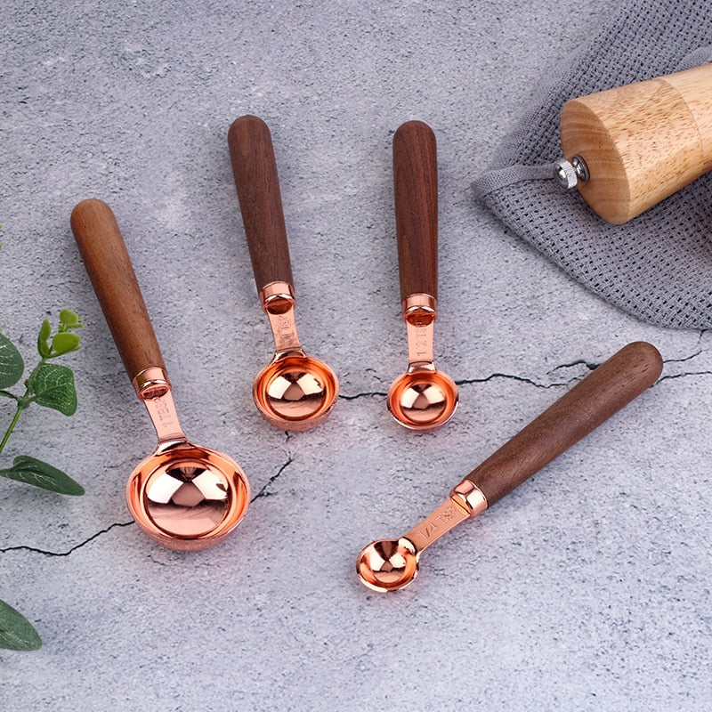 Wooden Gold Measuring Cups And Spoons