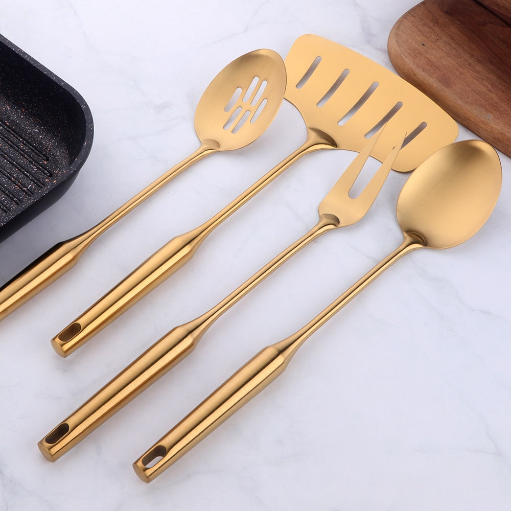 CookwarLong Handle Set Gold Cooking Utensils