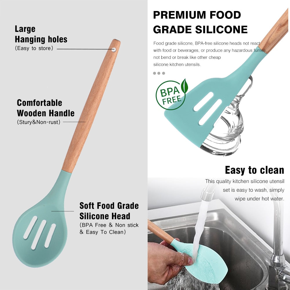 Non-Stick Heat Resistant Handle Spatula Spoon Silicone