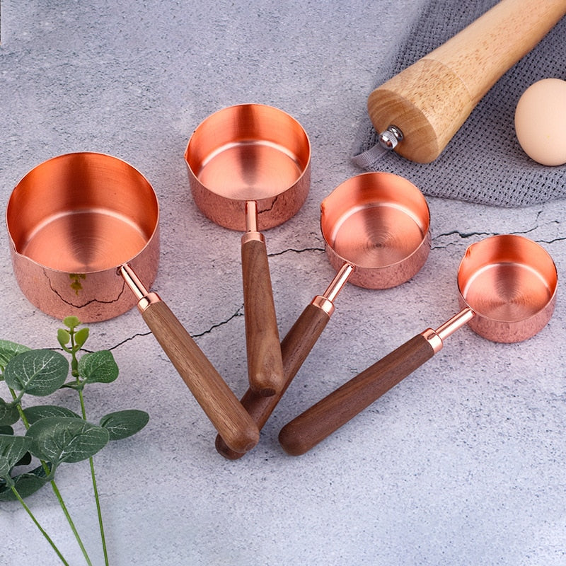 Wooden Gold Measuring Cups And Spoons