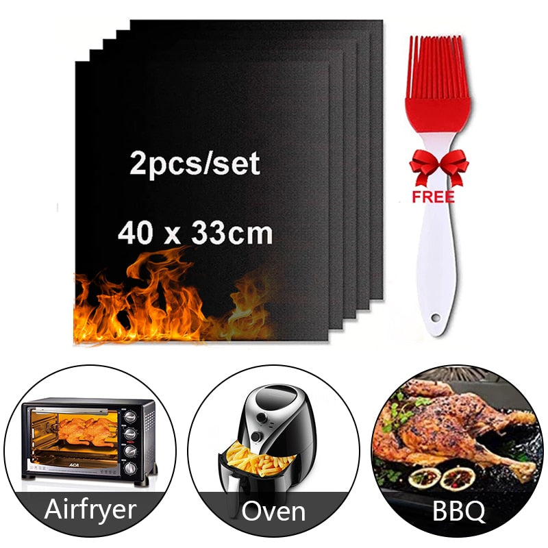 Reusable BBQ Grill Mat With Oil Brush Outdoor