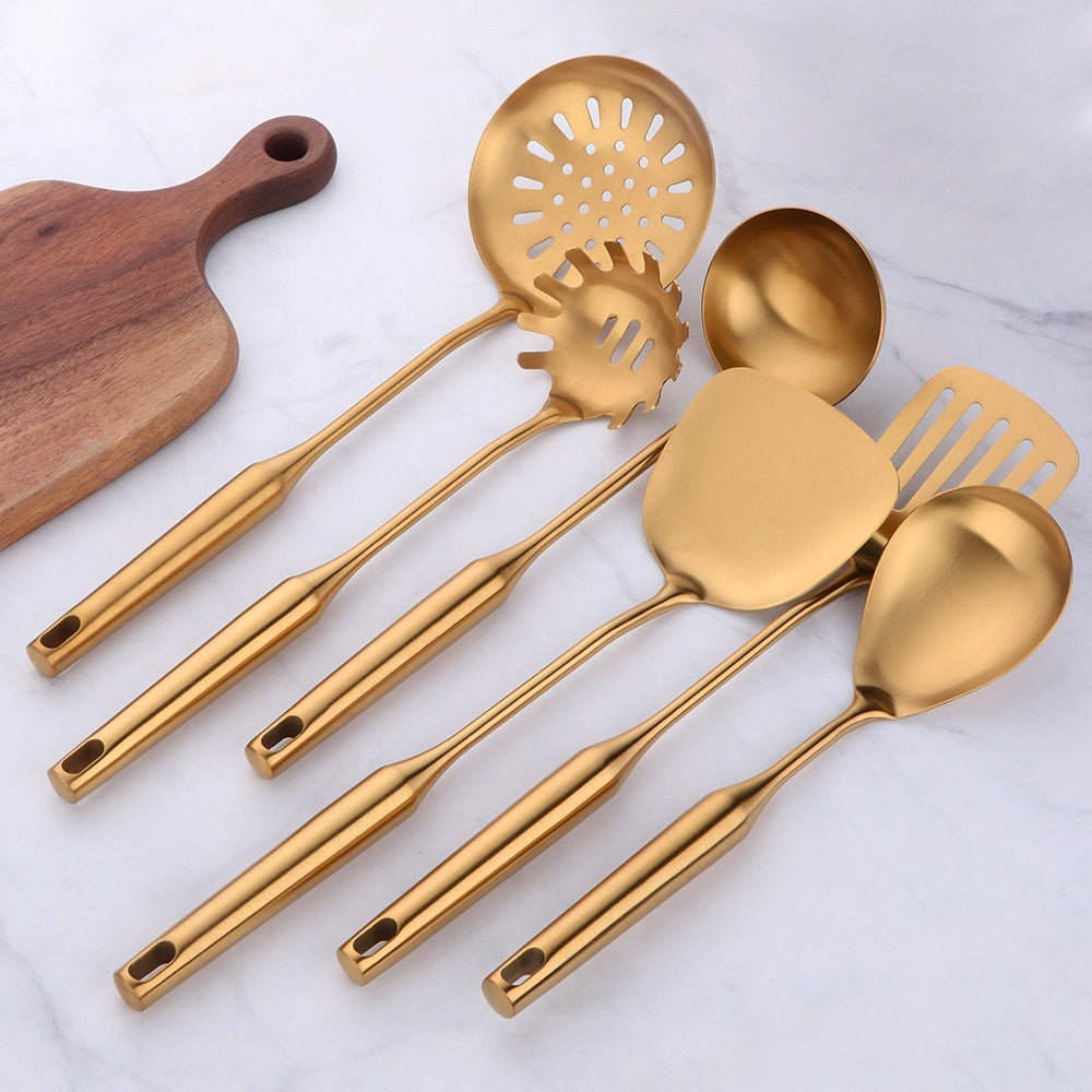 CookwarLong Handle Set Gold Cooking Utensils