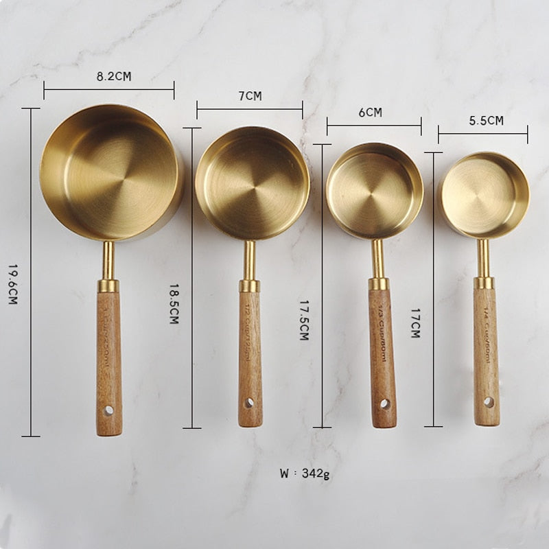 Wooden Gold Measuring Cups And Spoons