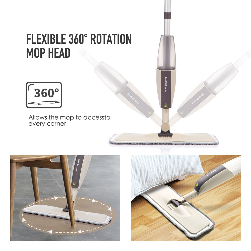 Spray Floor Mop with Replacement Microfiber Pads