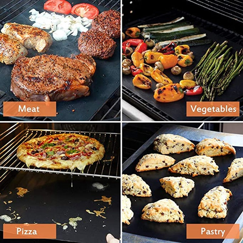 Reusable BBQ Grill Mat With Oil Brush Outdoor