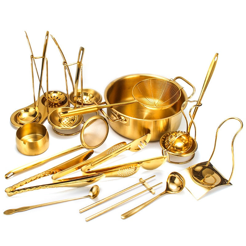 Gold Stainless Steel Food Clip Soup Spoon