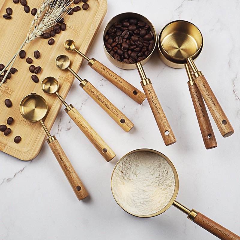 Wooden Gold Measuring Cups And Spoons