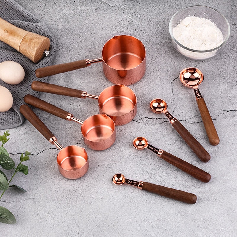 Wooden Gold Measuring Cups And Spoons