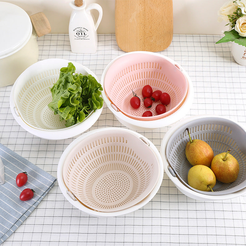 Kitchen Silicone Double Drain Basket Bowl